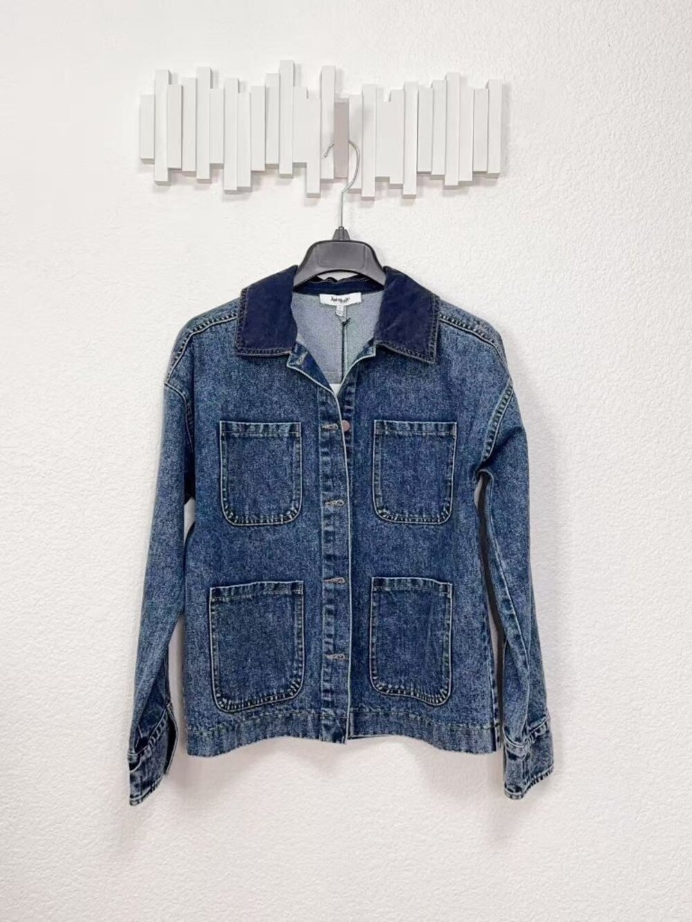 Jacquie The Label Medium Wash Denim Chore Jacket American Flag Utility Shacket